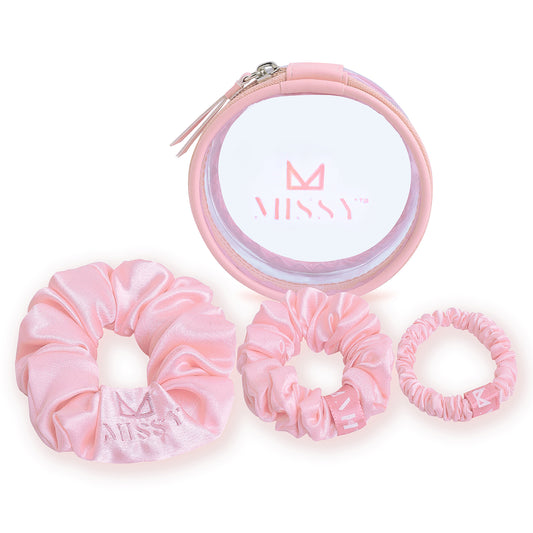 Missy Satin Scrunchie Set with Matching Pouch (Set of 3)