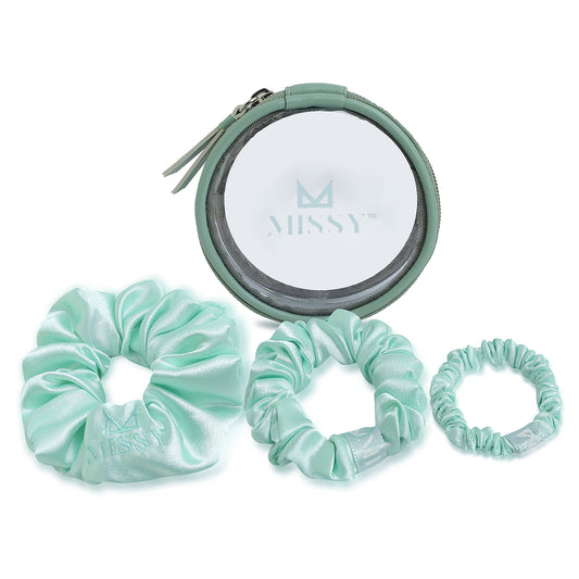 Missy Satin Scrunchie Set with Matching Pouch (Set of 3)