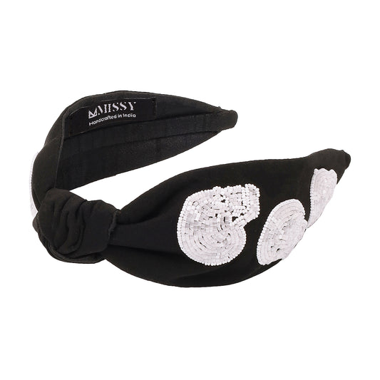 Halloween White Skull Beaded Black Headband