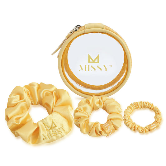 Missy Satin Scrunchie Set with Matching Pouch (Set of 3)