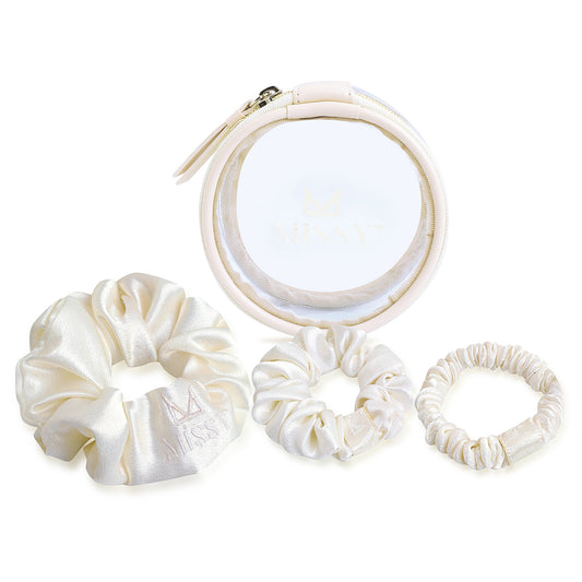 Missy Satin Scrunchie Set with Matching Pouch (Set of 3)