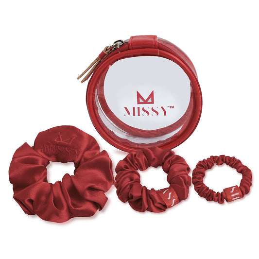 Missy Satin Scrunchie Set with Matching Pouch (Set of 3)