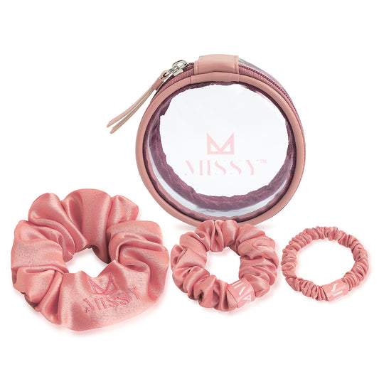 Missy Satin Scrunchie Set with Matching Pouch (Set of 3)