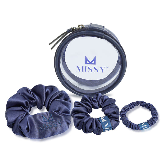 Missy Satin Scrunchie Set with Matching Pouch (Set of 3)