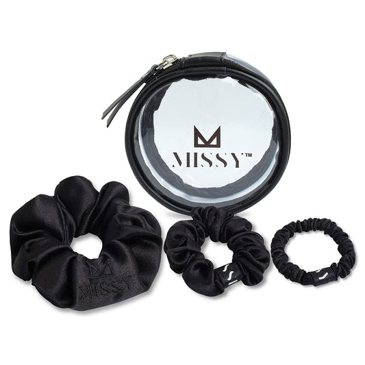 Missy Satin Scrunchie Set with Matching Pouch (Set of 3)