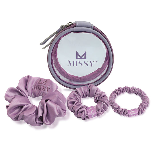 Missy Satin Scrunchie Set with Matching Pouch (Set of 3)