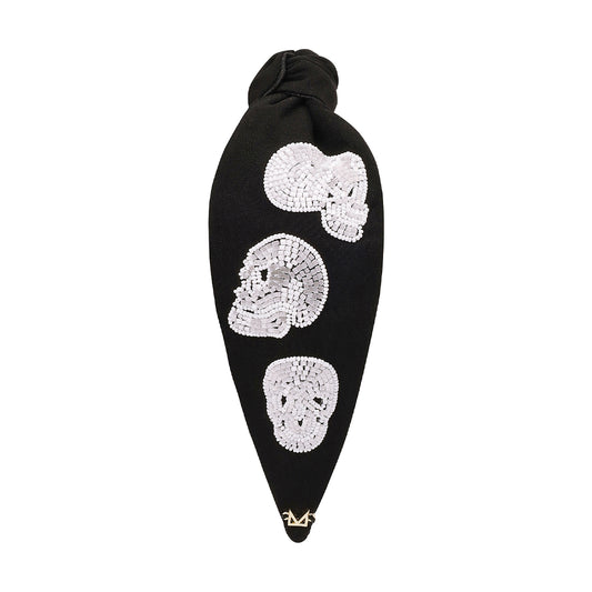 Halloween White Skull Beaded Black Headband