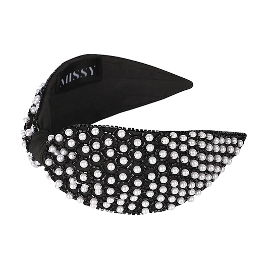 Pearl Embellished Headband- Monochrome