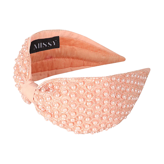 Pearl Embellished Headband- Peach