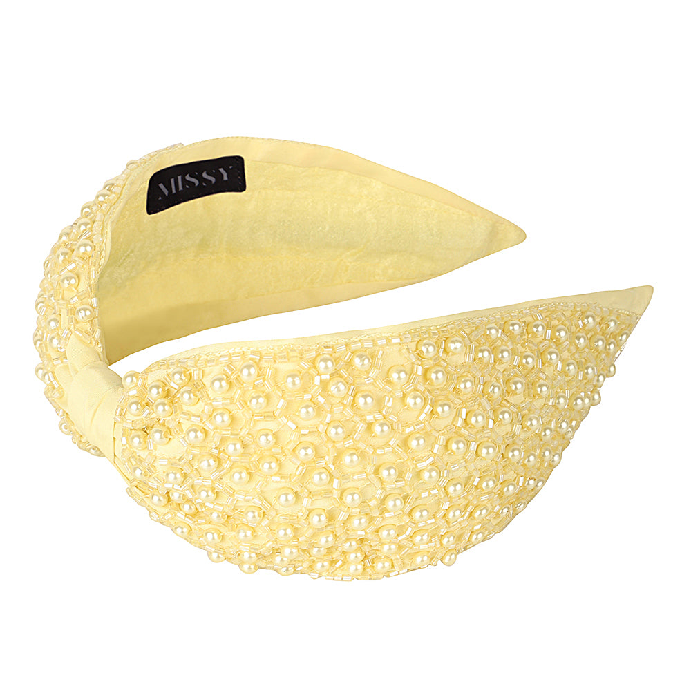 Pearl Embellished Headband- Yellow