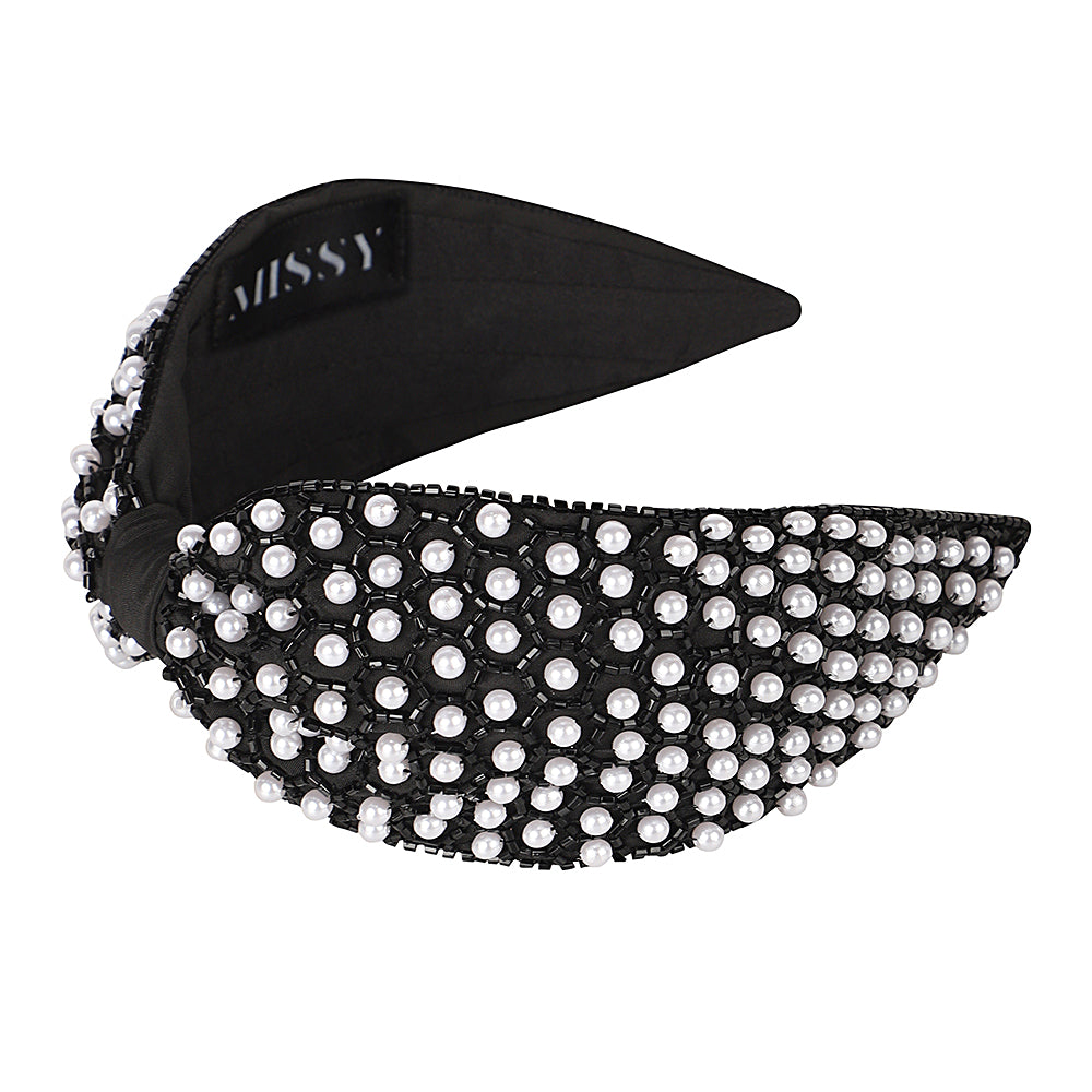 Pearl Embellished Headband- Monochrome
