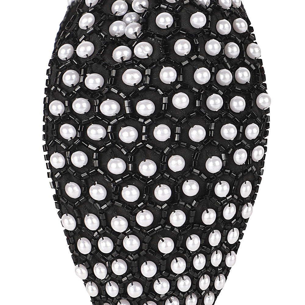 Pearl Embellished Headband- Monochrome