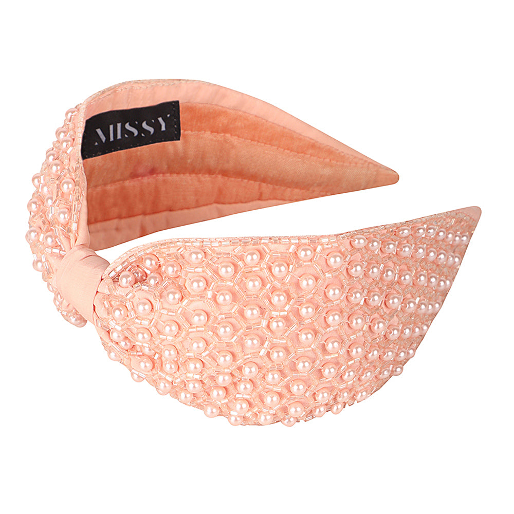 Pearl Embellished Headband- Peach