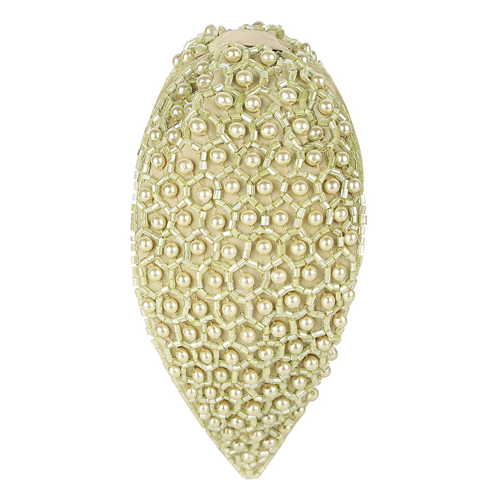 Pearl Embellished Headband- Olive Green