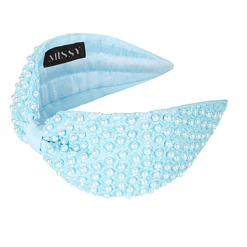 Pearl Embellished Headband- Blue – MISSYFASHIONACCESORIES display picture 1