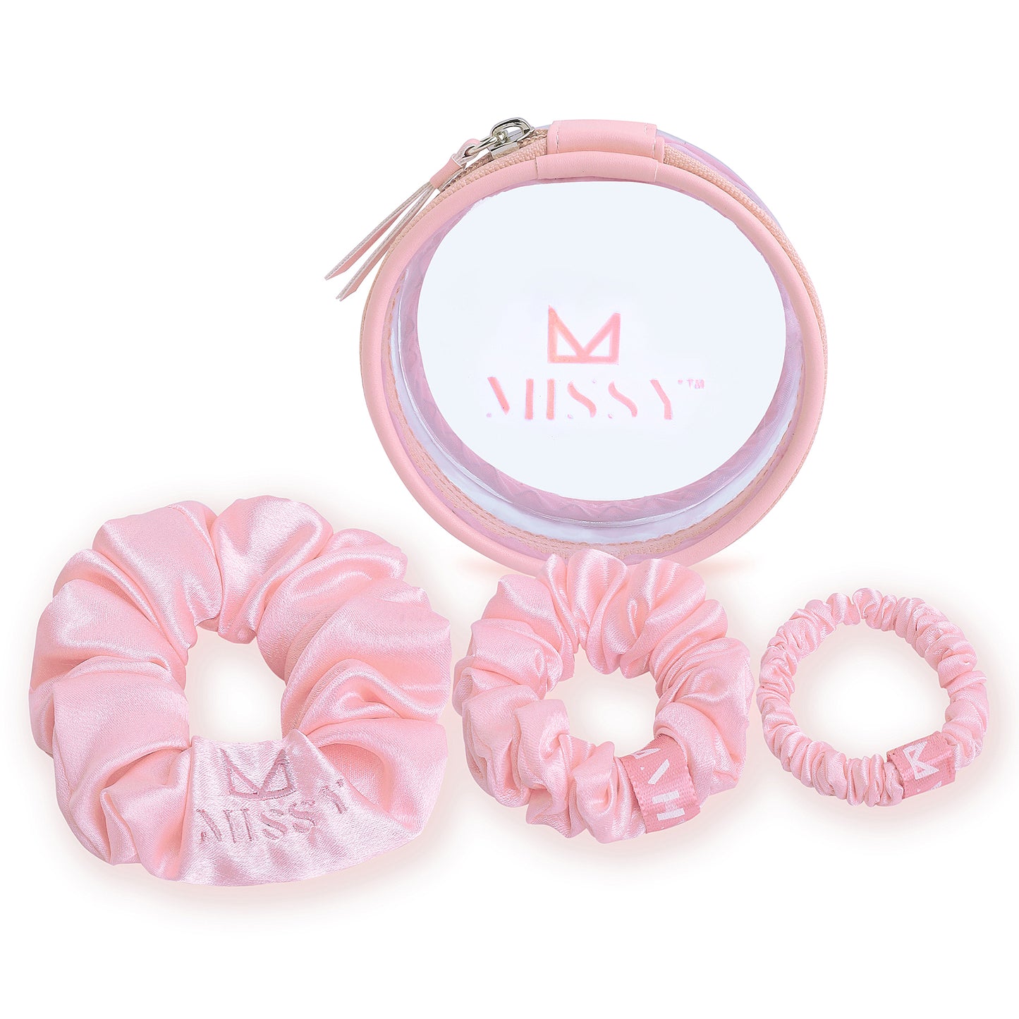 Missy Satin Scrunchie Set with Matching Pouch (Set of 3)