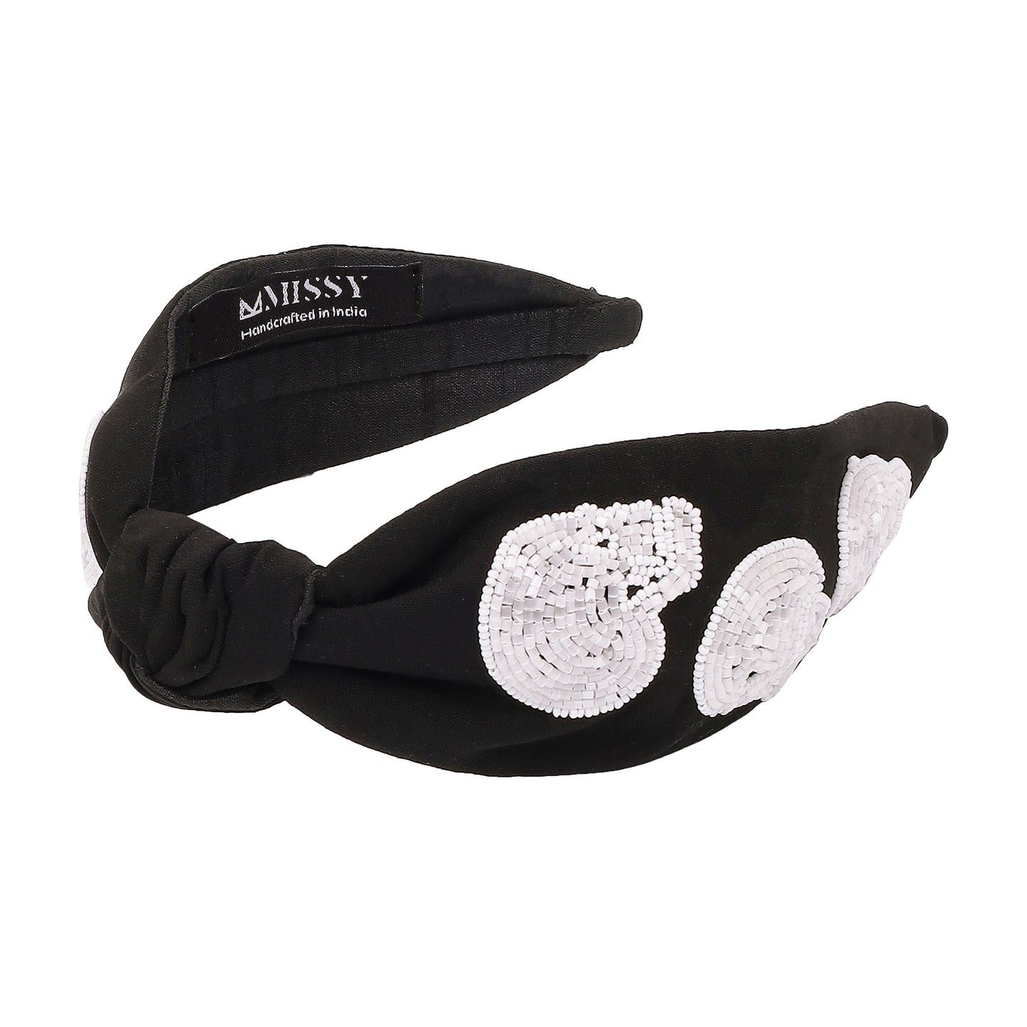 Halloween White Skull Beaded Black Headband