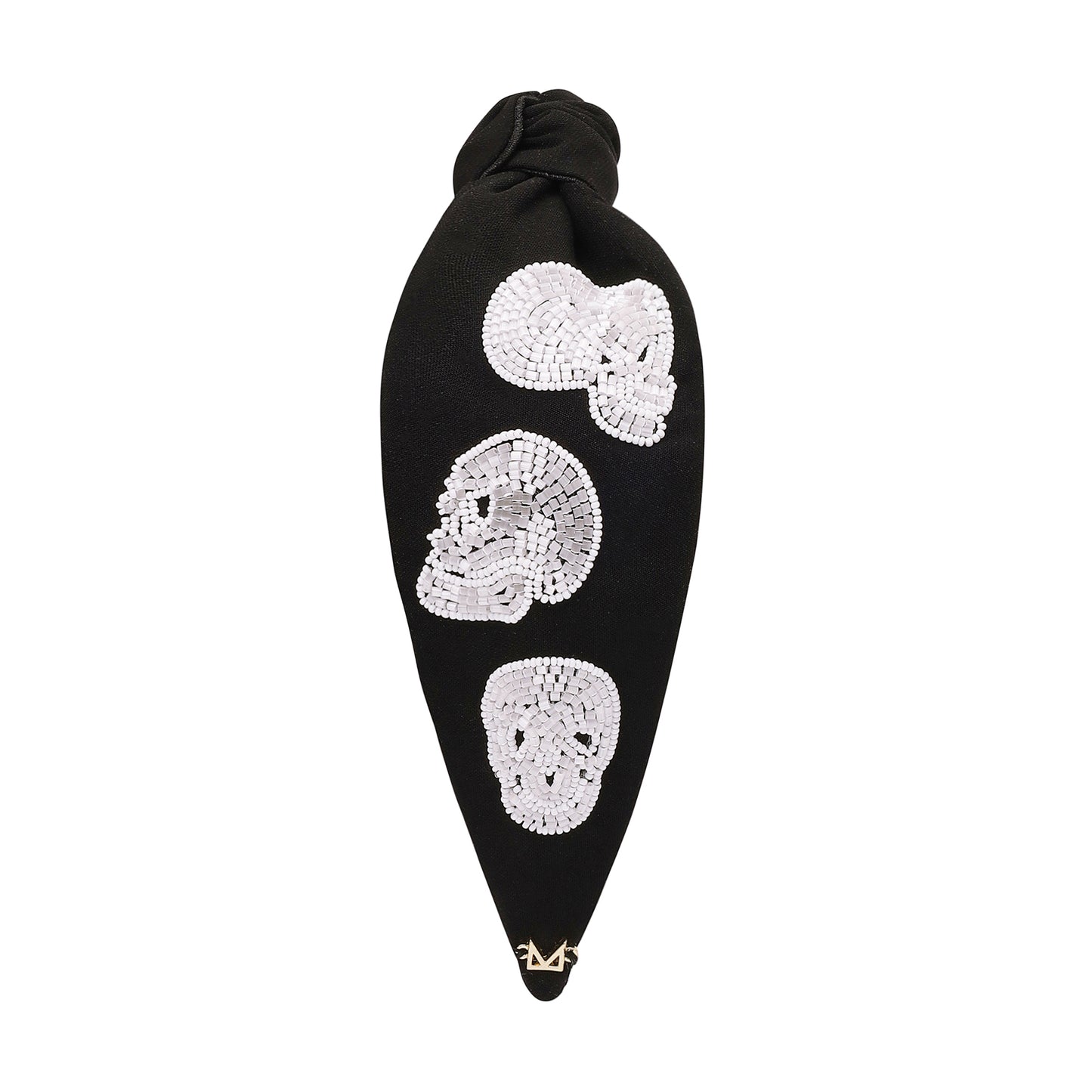 Halloween White Skull Beaded Black Headband