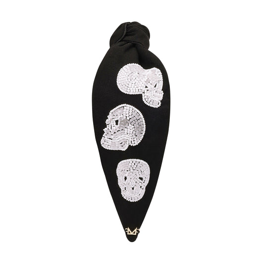 Halloween White Skull Beaded Black Headband