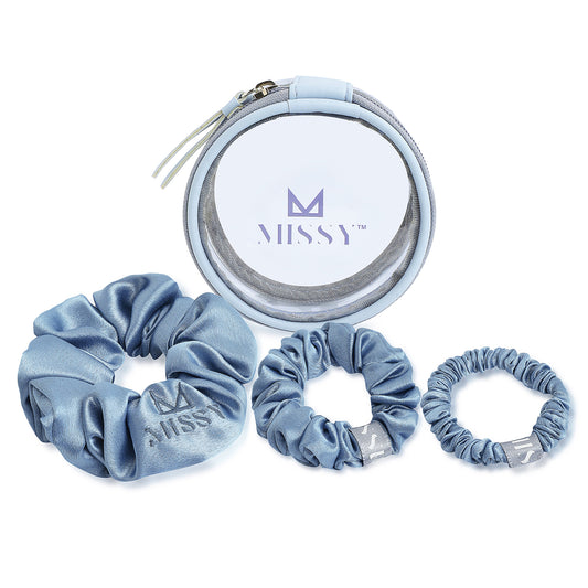 Missy Satin Scrunchie Set with Matching Pouch (Set of 3)
