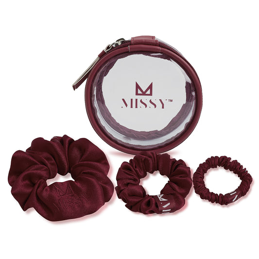 Missy Satin Scrunchie Set with Matching Pouch (Set of 3)