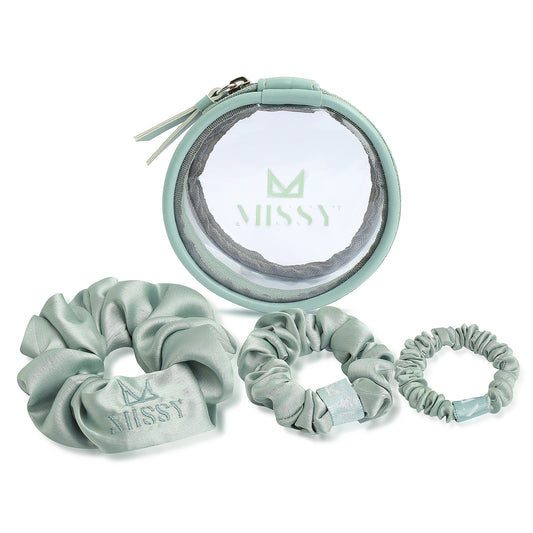 Missy Satin Scrunchie Set with Matching Pouch (Set of 3)
