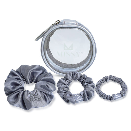 Missy Satin Scrunchie Set with Matching Pouch (Set of 3)