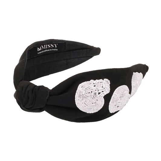 Halloween White Skull Beaded Black Headband