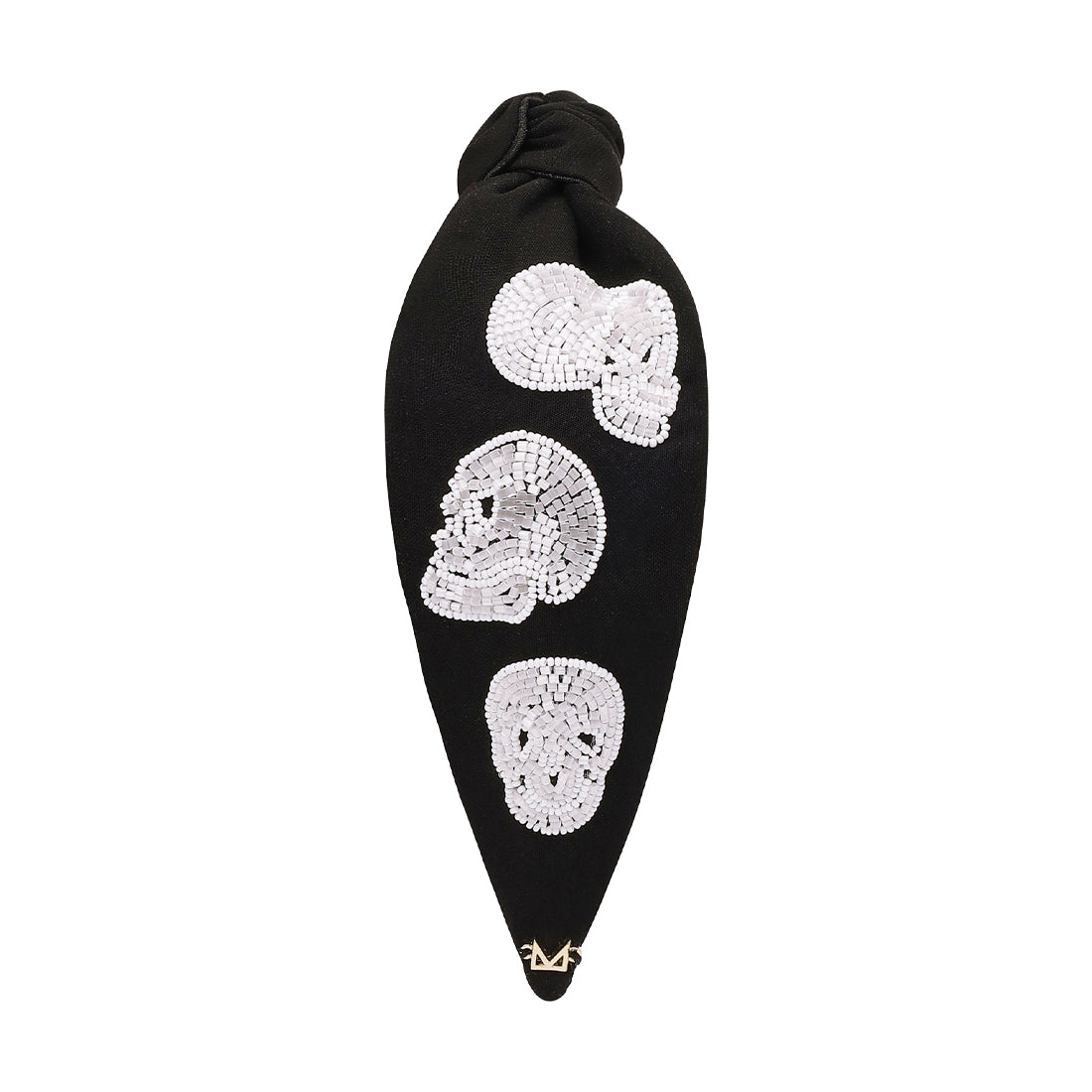 Halloween White Skull Beaded Black Headband