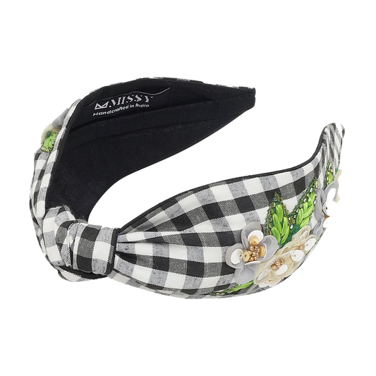 Ivory Blossom Gingham Headband