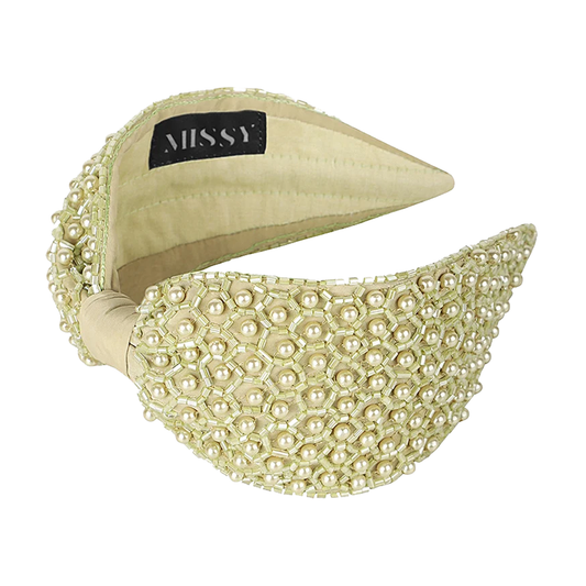 Pearl Embellished Headband- Olive Green