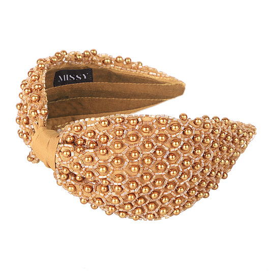 Pearl Embellished Headband- Mustard