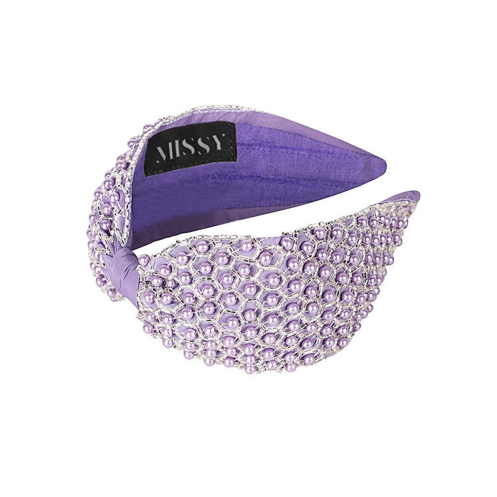 Pearl Embellished Headband- Lavender