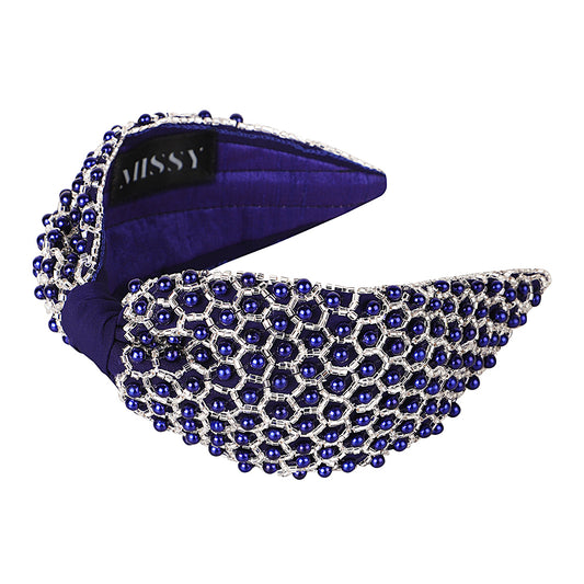 Pearl Embellished Headband- Royal Blue