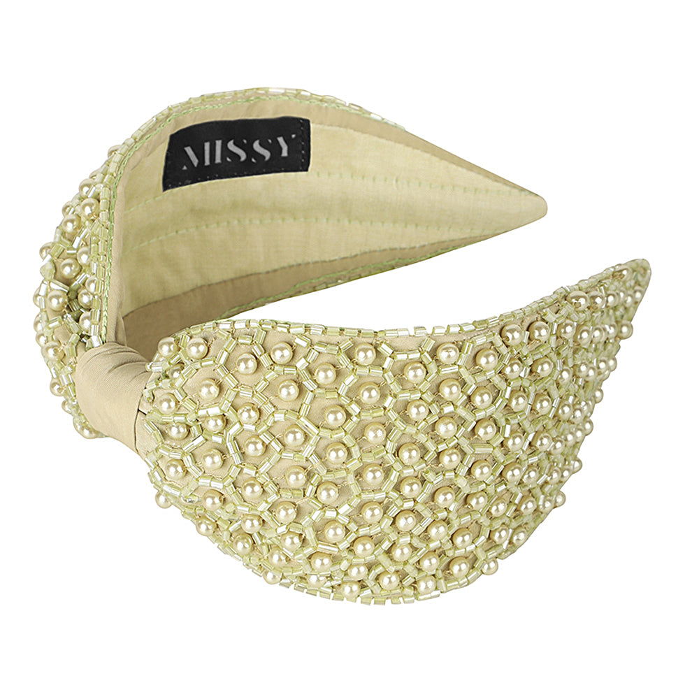Pearl Embellished Headband- Olive Green
